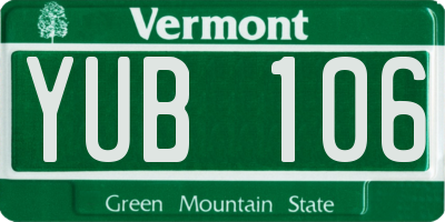 VT license plate YUB106