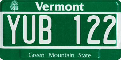 VT license plate YUB122