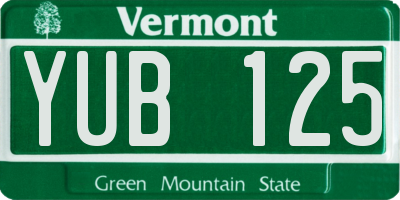 VT license plate YUB125