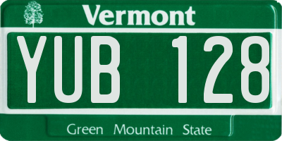 VT license plate YUB128