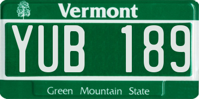 VT license plate YUB189