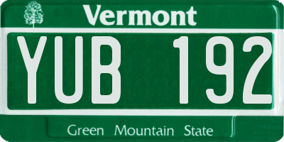 VT license plate YUB192