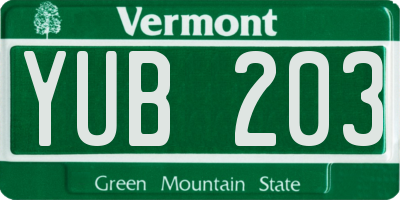 VT license plate YUB203