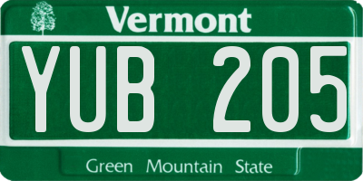 VT license plate YUB205