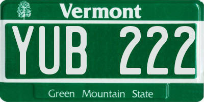 VT license plate YUB222