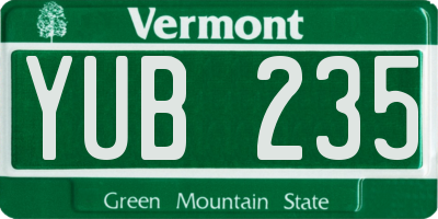 VT license plate YUB235