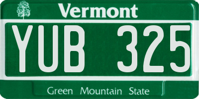 VT license plate YUB325