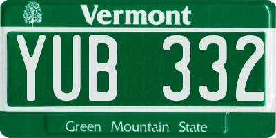 VT license plate YUB332