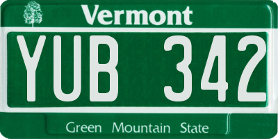 VT license plate YUB342