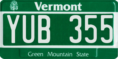VT license plate YUB355