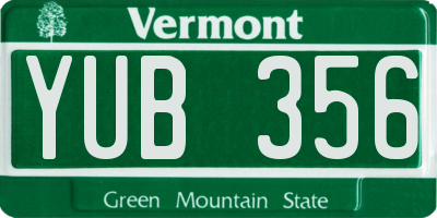 VT license plate YUB356