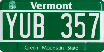 VT license plate YUB357