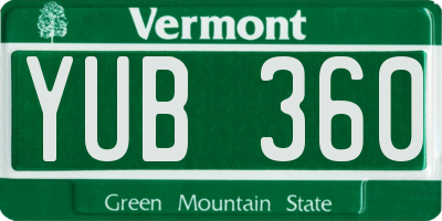 VT license plate YUB360