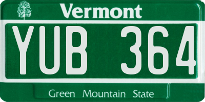 VT license plate YUB364