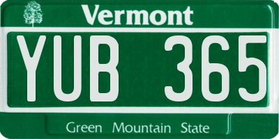 VT license plate YUB365