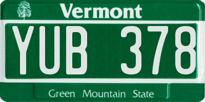VT license plate YUB378