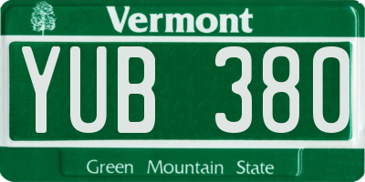 VT license plate YUB380
