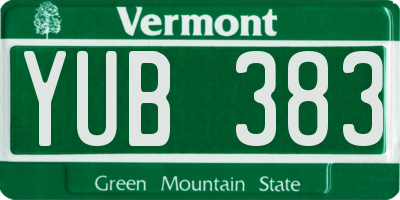 VT license plate YUB383
