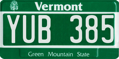 VT license plate YUB385