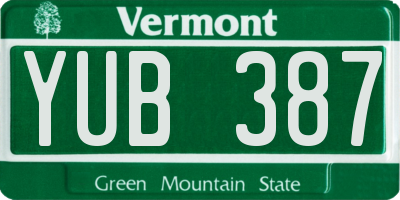 VT license plate YUB387