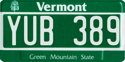 VT license plate YUB389
