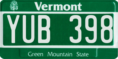 VT license plate YUB398