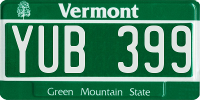 VT license plate YUB399