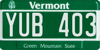 VT license plate YUB403