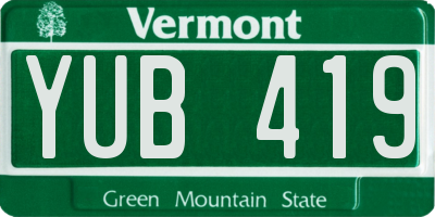 VT license plate YUB419
