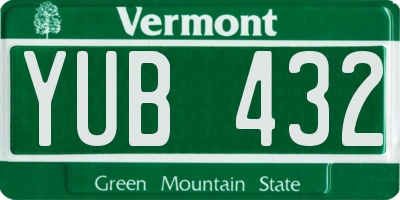 VT license plate YUB432