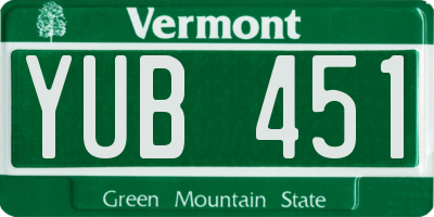VT license plate YUB451