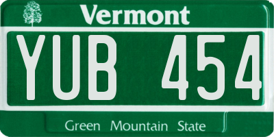 VT license plate YUB454