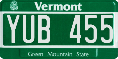 VT license plate YUB455
