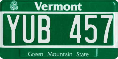 VT license plate YUB457