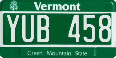 VT license plate YUB458