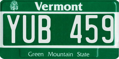 VT license plate YUB459
