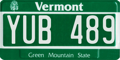 VT license plate YUB489