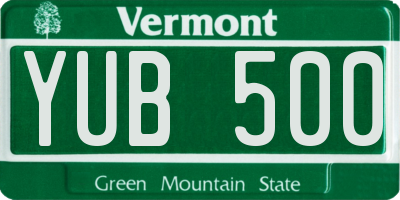 VT license plate YUB500