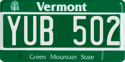 VT license plate YUB502