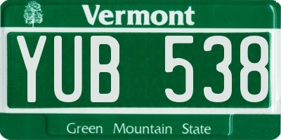 VT license plate YUB538