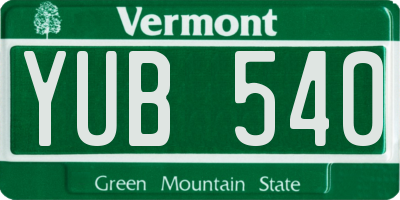 VT license plate YUB540