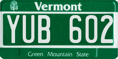 VT license plate YUB602