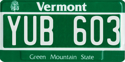 VT license plate YUB603