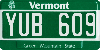 VT license plate YUB609