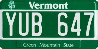 VT license plate YUB647