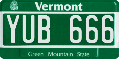VT license plate YUB666