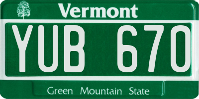 VT license plate YUB670