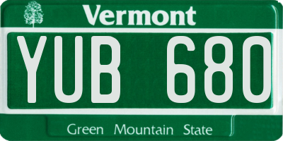 VT license plate YUB680