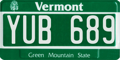 VT license plate YUB689