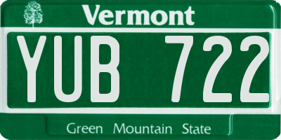 VT license plate YUB722
